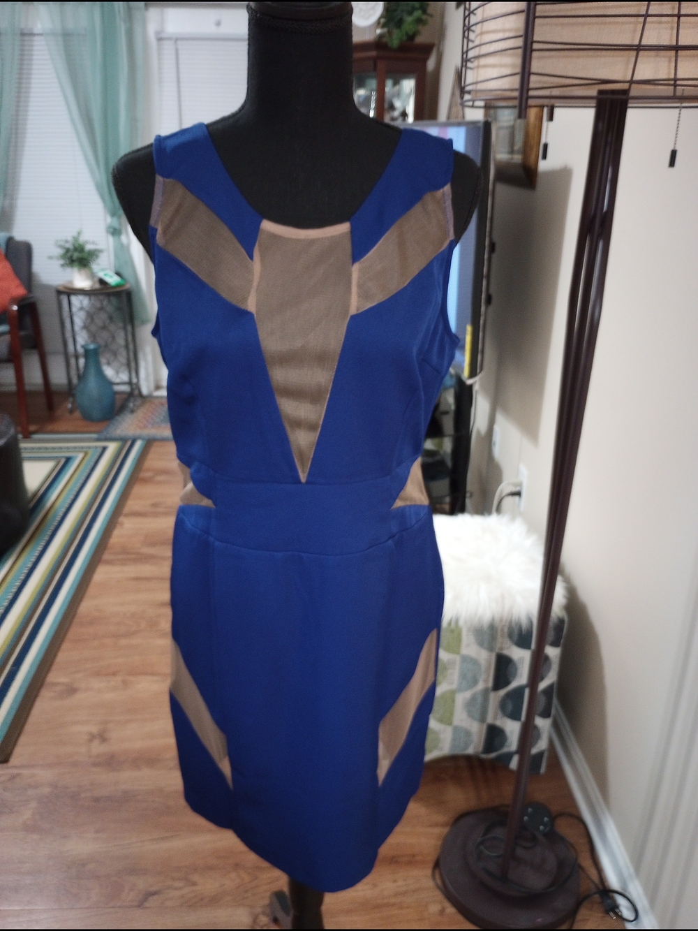 Sleek Royal Blue Mini Dress with Taupe Colorblock Panels